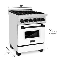 ZLINE Autograph Edition 24" 2.8 cu. ft. Dual Fuel Range with Gas Stove and Electric Oven in Stainless Steel with White Matte Door and Accents - RAZ-WM-24