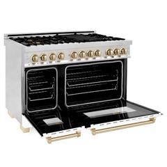 ZLINE Autograph Edition 48" 6.0 cu. ft. Dual Fuel Range with Gas Stove and Electric Oven in Stainless Steel with White Matte Door with Accents - RAZ-WM-48