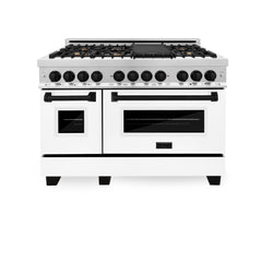 ZLINE Autograph Edition 48" 6.0 cu. ft. Dual Fuel Range with Gas Stove and Electric Oven in Stainless Steel with White Matte Door with Accents - RAZ-WM-48