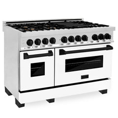 ZLINE Autograph Edition 48" 6.0 cu. ft. Dual Fuel Range with Gas Stove and Electric Oven in Stainless Steel with White Matte Door with Accents - RAZ-WM-48