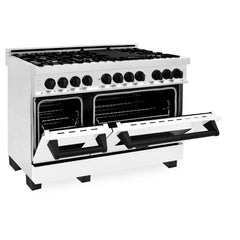 ZLINE Autograph Edition 48" 6.0 cu. ft. Dual Fuel Range with Gas Stove and Electric Oven in Stainless Steel with White Matte Door with Accents - RAZ-WM-48