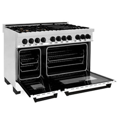 ZLINE Autograph Edition 48" 6.0 cu. ft. Dual Fuel Range with Gas Stove and Electric Oven in Stainless Steel with White Matte Door with Accents - RAZ-WM-48