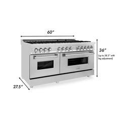ZLINE 60-Inch 7.4 cu. ft. Electric Oven and Gas Cooktop Dual Fuel Range with Griddle and Brass Burners in Stainless Steel - RA-BR-GR-60