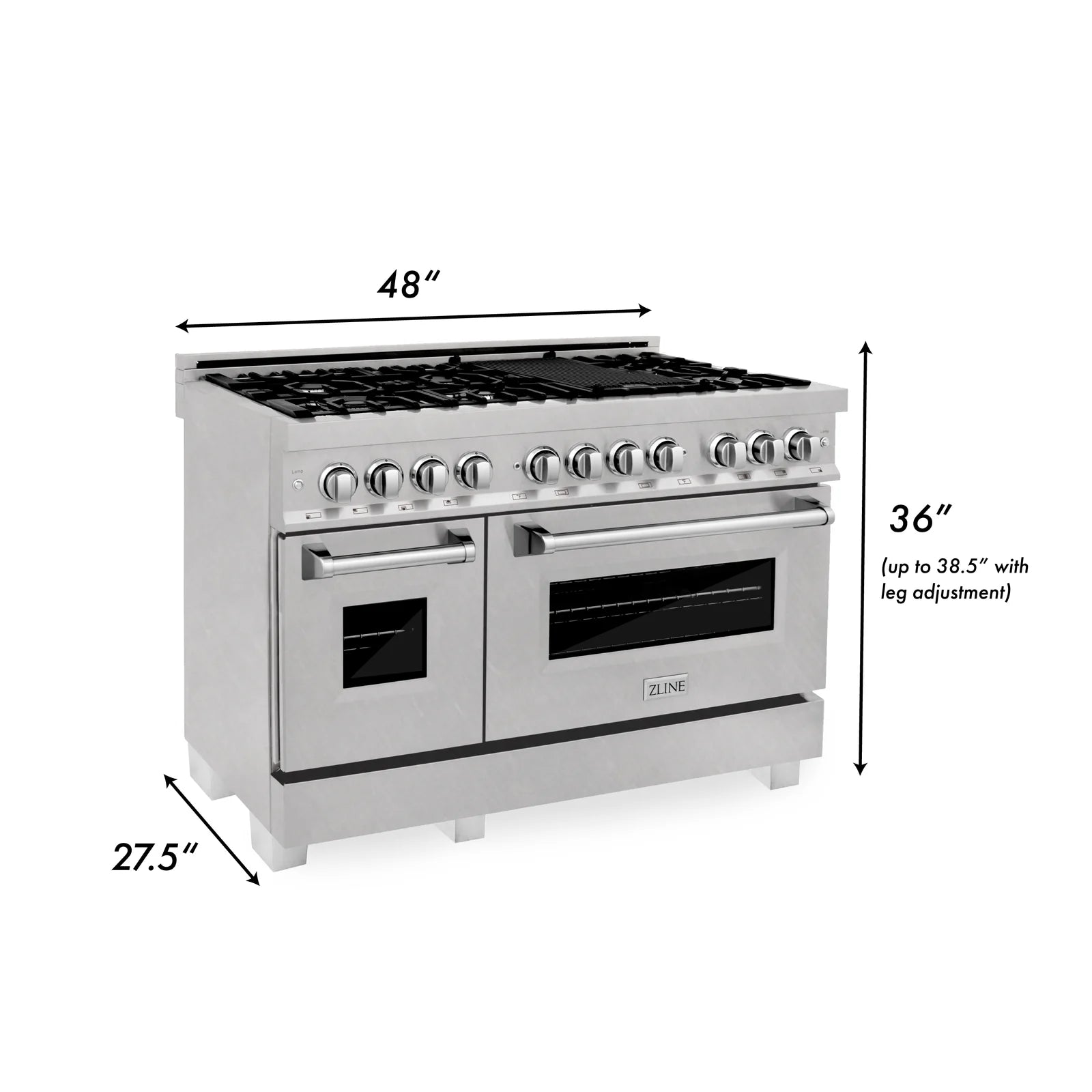 ZLINE 48-Inch 6.0 cu. ft. Electric Oven and Gas Cooktop Dual Fuel Range with Griddle in Fingerprint Resistant Stainless - RAS-SN-GR-48