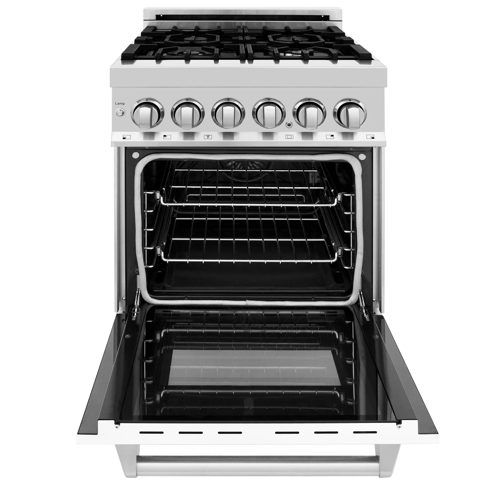 ZLINE 24-Inch 2.8 cu. ft. Electric Oven and Gas Cooktop Dual Fuel Range with Griddle and White Matte Door in Stainless Steel - RA-WM-GR-24