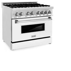 ZLINE 36-Inch 4.6 cu. ft. Electric Oven and Gas Cooktop Dual Fuel Range with Griddle and White Matte Door in Stainless Steel - RA-WM-GR-36
