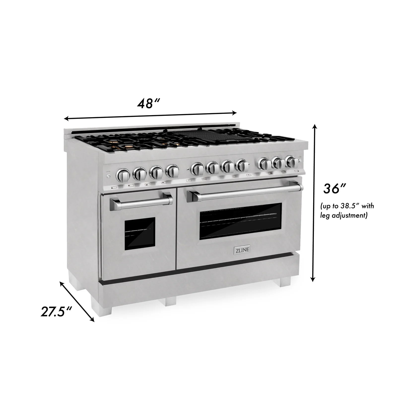 ZLINE 48-Inch 6.0 cu. ft. Electric Oven and Gas Cooktop Dual Fuel Range with Griddle and Brass Burners in Fingerprint Resistant Stainless - RAS-SN-BR-GR-48