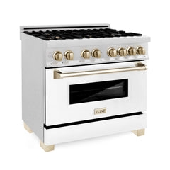 ZLINE Autograph Edition 36" 4.6 cu. ft. Dual Fuel Range with Gas Stove and Electric Oven in DuraSnow® Stainless Steel with White Matte Door and Accents - RASZ-WM-36