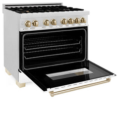ZLINE Autograph Edition 36" 4.6 cu. ft. Dual Fuel Range with Gas Stove and Electric Oven in DuraSnow® Stainless Steel with White Matte Door and Accents - RASZ-WM-36