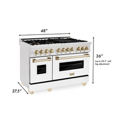 ZLINE Autograph Edition 48" 6.0 cu. ft. Dual Fuel Range with Gas Stove and Electric Oven in DuraSnow® Stainless Steel with White Matte Door with Accents - RASZ-WM-48