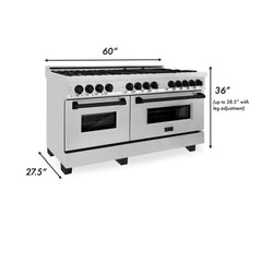 ZLINE Autograph Edition 60" 7.4 cu. ft. Dual Fuel Range with Gas Stove and Electric Oven in Stainless Steel with Accents - RAZ-60