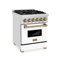 ZLINE Autograph Edition 24" 2.8 cu. ft. Dual Fuel Range with Gas Stove and Electric Oven in Stainless Steel with White Matte Door and Accents - RAZ-WM-24