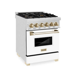 ZLINE Autograph Edition 24" 2.8 cu. ft. Dual Fuel Range with Gas Stove and Electric Oven in Stainless Steel with White Matte Door and Accents - RAZ-WM-24