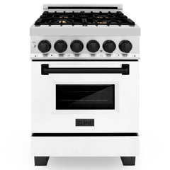 ZLINE Autograph Edition 24" 2.8 cu. ft. Dual Fuel Range with Gas Stove and Electric Oven in Stainless Steel with White Matte Door and Accents - RAZ-WM-24