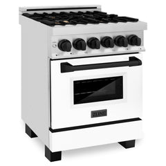 ZLINE Autograph Edition 24" 2.8 cu. ft. Dual Fuel Range with Gas Stove and Electric Oven in Stainless Steel with White Matte Door and Accents - RAZ-WM-24