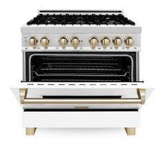 ZLINE Autograph Edition 36" 4.6 cu. ft. Dual Fuel Range with Gas Stove and Electric Oven in Stainless Steel with White Matte Door and Accents - RAZ-WM-36