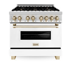 ZLINE Autograph Edition 36" 4.6 cu. ft. Dual Fuel Range with Gas Stove and Electric Oven in Stainless Steel with White Matte Door and Accents - RAZ-WM-36