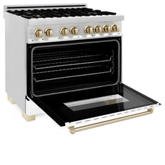 ZLINE Autograph Edition 36" 4.6 cu. ft. Dual Fuel Range with Gas Stove and Electric Oven in Stainless Steel with White Matte Door and Accents - RAZ-WM-36