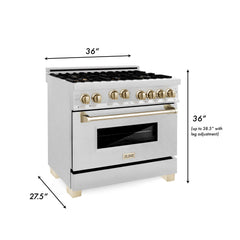 ZLINE Autograph Edition 36" 4.6 cu. ft. Range with Gas Stove and Gas Oven in DuraSnow® Stainless Steel with Accents - RGSZ-SN-36