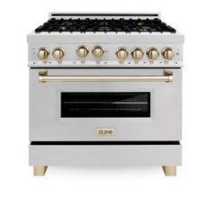 ZLINE Autograph Edition 36" 4.6 cu. ft. Range with Gas Stove and Gas Oven in DuraSnow® Stainless Steel with Accents - RGSZ-SN-36