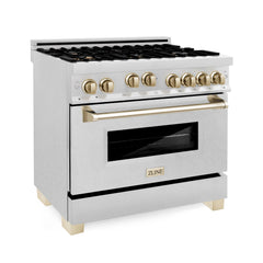 ZLINE Autograph Edition 36" 4.6 cu. ft. Range with Gas Stove and Gas Oven in DuraSnow® Stainless Steel with Accents - RGSZ-SN-36
