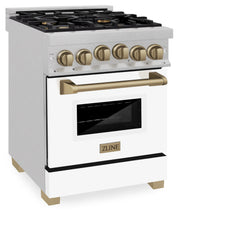 ZLINE Autograph Edition 24" 2.8 cu. ft. Range with Gas Stove and Gas Oven in DuraSnow® Stainless Steel with White Matte Door and Matte Black Accents - RGSZ-WM-24-MB