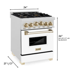 ZLINE Autograph Edition 24" 2.8 cu. ft. Range with Gas Stove and Gas Oven in DuraSnow® Stainless Steel with White Matte Door and Matte Black Accents - RGSZ-WM-24-MB