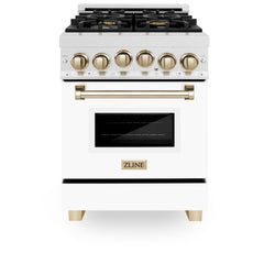 ZLINE Autograph Edition 24" 2.8 cu. ft. Range with Gas Stove and Gas Oven in DuraSnow® Stainless Steel with White Matte Door and Matte Black Accents - RGSZ-WM-24-MB