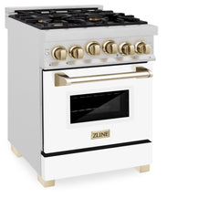 ZLINE Autograph Edition 24" 2.8 cu. ft. Range with Gas Stove and Gas Oven in DuraSnow® Stainless Steel with White Matte Door and Matte Black Accents - RGSZ-WM-24-MB
