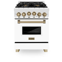 ZLINE Autograph Edition 24" 2.8 cu. ft. Range with Gas Stove and Gas Oven in Stainless Steel with White Matte Door and Matte Black Accents - RGZ-WM-24