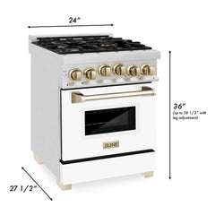 ZLINE Autograph Edition 24" 2.8 cu. ft. Range with Gas Stove and Gas Oven in Stainless Steel with White Matte Door and Matte Black Accents - RGZ-WM-24