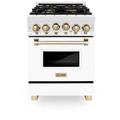 ZLINE Autograph Edition 24" 2.8 cu. ft. Range with Gas Stove and Gas Oven in Stainless Steel with White Matte Door and Matte Black Accents - RGZ-WM-24