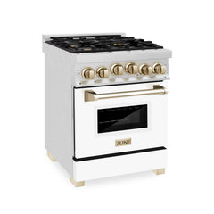 ZLINE Autograph Edition 24" 2.8 cu. ft. Range with Gas Stove and Gas Oven in Stainless Steel with White Matte Door and Matte Black Accents - RGZ-WM-24
