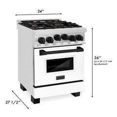 ZLINE Autograph Edition 24" 2.8 cu. ft. Range with Gas Stove and Gas Oven in Stainless Steel with White Matte Door and Matte Black Accents - RGZ-WM-24