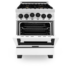 ZLINE Autograph Edition 24" 2.8 cu. ft. Range with Gas Stove and Gas Oven in Stainless Steel with White Matte Door and Matte Black Accents - RGZ-WM-24