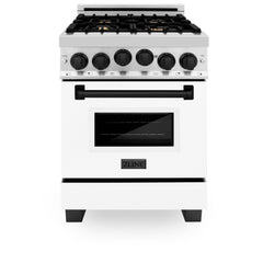 ZLINE Autograph Edition 24" 2.8 cu. ft. Range with Gas Stove and Gas Oven in Stainless Steel with White Matte Door and Matte Black Accents - RGZ-WM-24