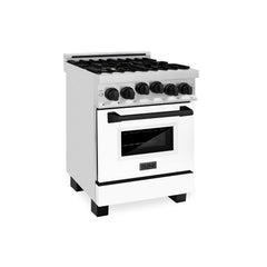 ZLINE Autograph Edition 24" 2.8 cu. ft. Range with Gas Stove and Gas Oven in Stainless Steel with White Matte Door and Matte Black Accents - RGZ-WM-24