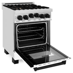 ZLINE Autograph Edition 24" 2.8 cu. ft. Range with Gas Stove and Gas Oven in Stainless Steel with White Matte Door and Matte Black Accents - RGZ-WM-24