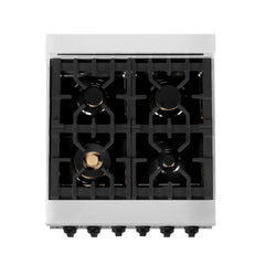 ZLINE Autograph Edition 24" 2.8 cu. ft. Range with Gas Stove and Gas Oven in DuraSnow® Stainless Steel with White Matte Door and Matte Black Accents - RGSZ-WM-24-MB