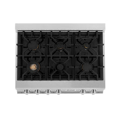 ZLINE 36" Porcelain Gas Stovetop in DuraSnow® Stainless Steel with 6 Gas Burners - RTS-36