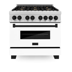 ZLINE Autograph Edition 36" 4.6 cu. ft. Dual Fuel Range with Gas Stove and Electric Oven in DuraSnow® Stainless Steel with White Matte Door and Accents - RASZ-WM-36
