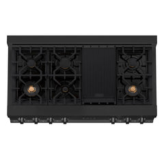 ZLINE 48" Porcelain Gas Stovetop in Black Stainless with 7 Gas Burners and Griddle - RTB-48