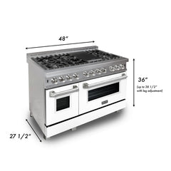ZLINE 48-Inch Dual Fuel Range with 6.0 cu. ft. Electric Oven and Gas Cooktop and Griddle and White Matte Door in Fingerprint Resistant Stainless - RAS-WM-GR-48