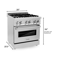 ZLINE 30-Inch 4.0 cu. ft. Electric Oven and Gas Cooktop Dual Fuel Range with Griddle in Stainless Steel - RA-GR-30