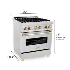 ZLINE Autograph Edition 30" 4.0 cu. ft. Dual Fuel Range with Gas Stove and Electric Oven in DuraSnow® Stainless Steel with Accents - RASZ-SN-30