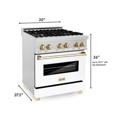 ZLINE Autograph Edition 30" 4.0 cu. ft. Dual Fuel Range with Gas Stove and Electric Oven in DuraSnow® Stainless Steel with White Matte Door and Accents - RASZ-WM-30