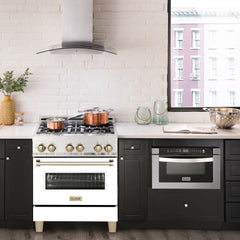 ZLINE Autograph Edition 30" 4.0 cu. ft. Dual Fuel Range with Gas Stove and Electric Oven in DuraSnow® Stainless Steel with White Matte Door and Accents - RASZ-WM-30