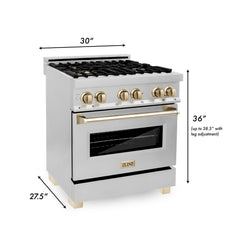 ZLINE Autograph Edition 30" 4.0 cu. ft. Dual Fuel Range with Gas Stove and Electric Oven in Stainless Steel with Accents - RAZ-30