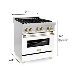 ZLINE 30" 4.0 cu. ft. Dual Fuel Range with Gas Stove and Electric Oven in Stainless Steel with White Matte Door and Accents - RAZ-WM-30