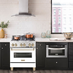 ZLINE 30" 4.0 cu. ft. Dual Fuel Range with Gas Stove and Electric Oven in Stainless Steel with White Matte Door and Accents - RAZ-WM-30